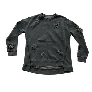 Joe's Collection Women Distressed Sweatshirt Sz S Gray Side Zip Grunge Rebel Y2K